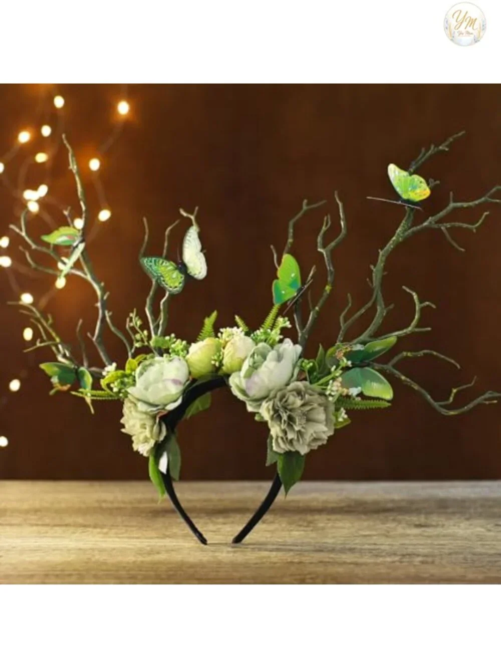 Handmade Floral Forest Headband with Butterfly for Renaissance Costume Cosplay